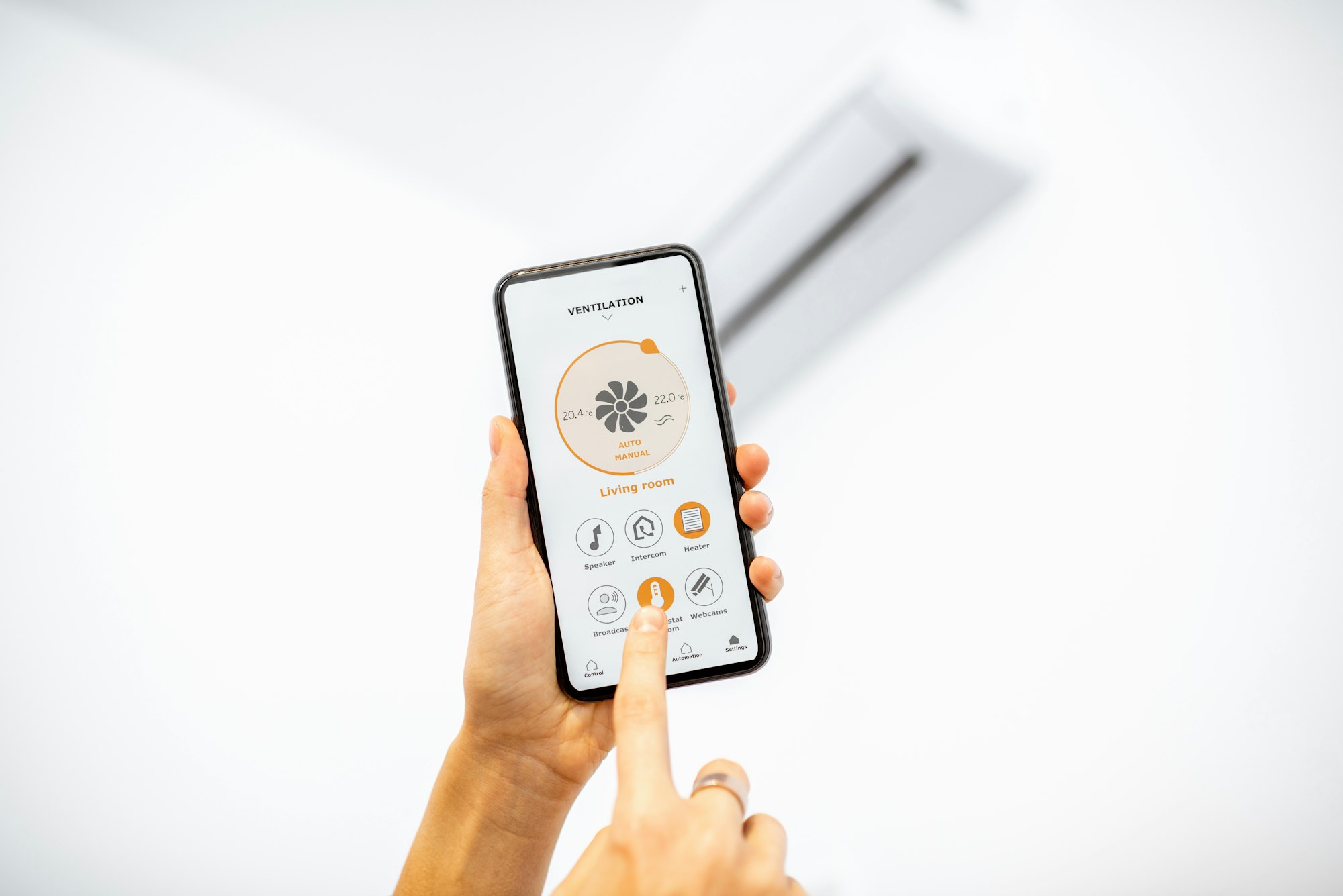 Controlling ventilation with a smart phone at home